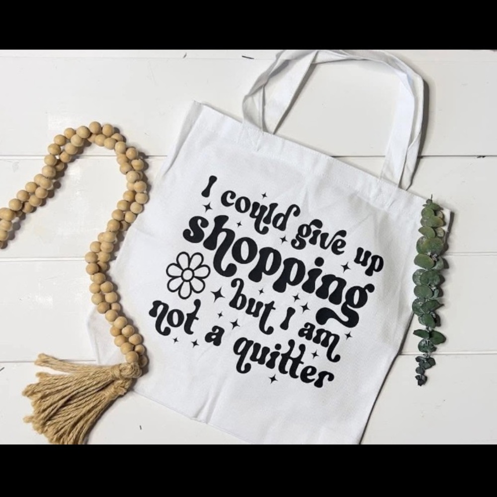 White Tote Bag with Black Text